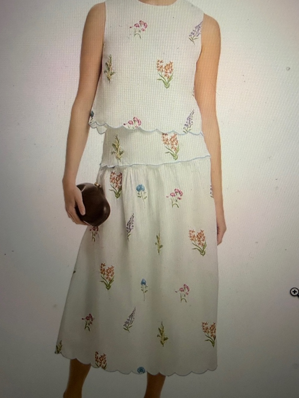 Aqua Ivory Floral Scalloped Two-Piece Dress Set